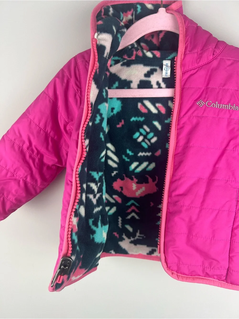 Columbia Girls' Bright Pink Puffer Jacket reversible